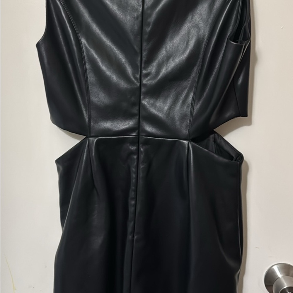 7 For All Mankind Black Faux Leather Mini Dress - Picture 3 of 4